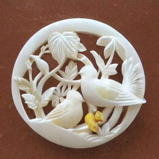 Image similar to ivory carving with birds lemons and jungle leafs