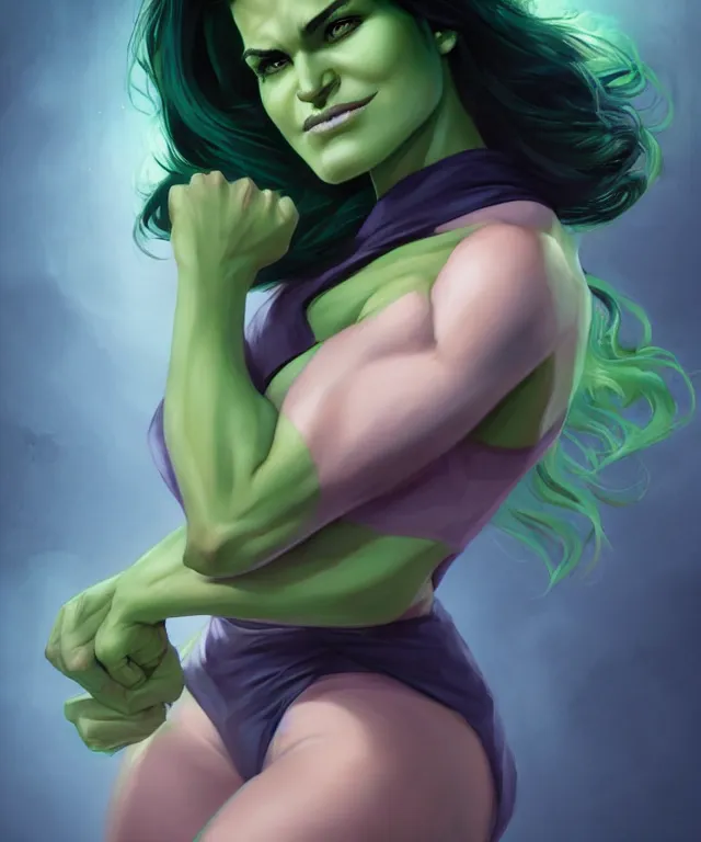 Prompt: she - hulk by charlie bowater and titian and artgerm, full - body portrait, intricate, face, elegant, beautiful, highly detailed, dramatic lighting, sharp focus, trending on artstation, artstationhd, artstationhq, unreal engine, 4 k, 8 k