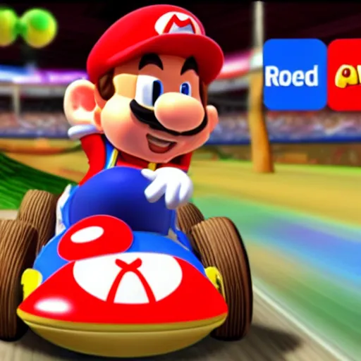 Image similar to Gameplay screenshot of Lionel Messi as toad in Mario Kart, Mushroom hat, Nintendo, Red Bull