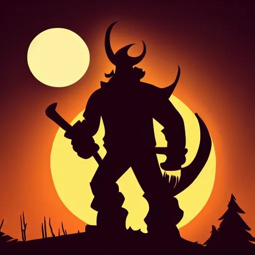 Prompt: a lumberjack in the style of Hellboy well lit at night against the moon