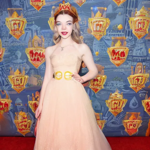 Prompt: Anya Taylor-joy as princess peach from Mario