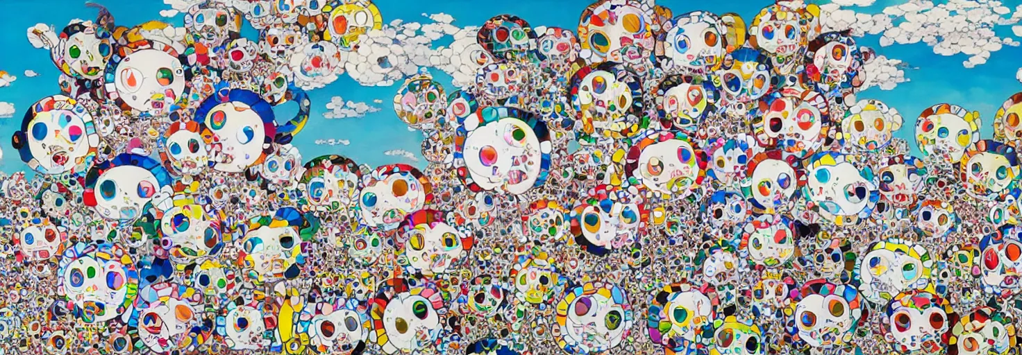 Prompt: girls on the sea, painted by takashi murakami in punk style, high quality, 8 k