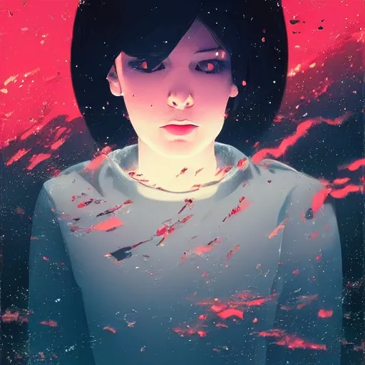 Image similar to ilya kuvshinov art of a woman floating in space