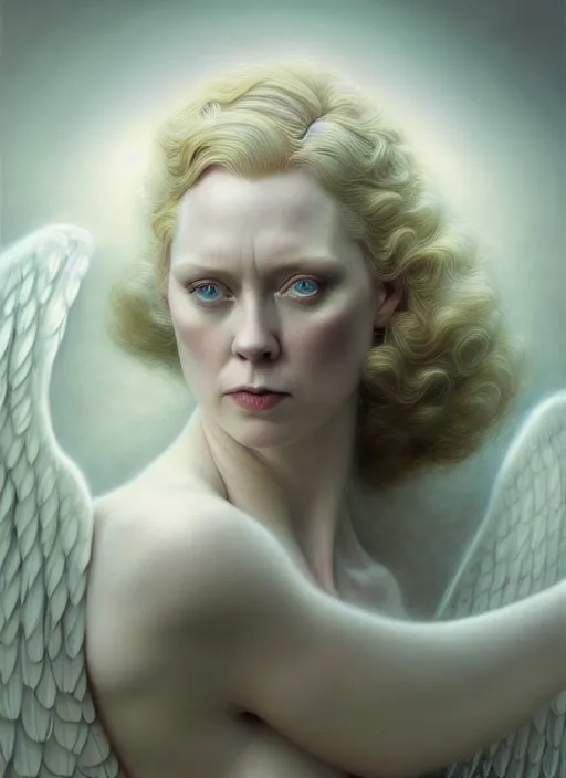 Image similar to gwendoline christie as an angel, aesthetic, fine art, intricate, elegant, highly detailed, realistic hair, centered, digital painting, art station, conceptual art, soft, sharp focus, illustration, artwork, artgerm, tomasz alen kopera, peter mohrbacher, donato giancola, wlop, boris vallejo