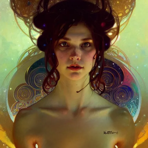 Image similar to Seeking Star Bubbles Cosmic Love, fantasy, intricate, elegant, highly detailed, digital painting, artstation, concept art, smooth, sharp focus, illustration, art by Krenz Cushart and Artem Demura and alphonse mucha