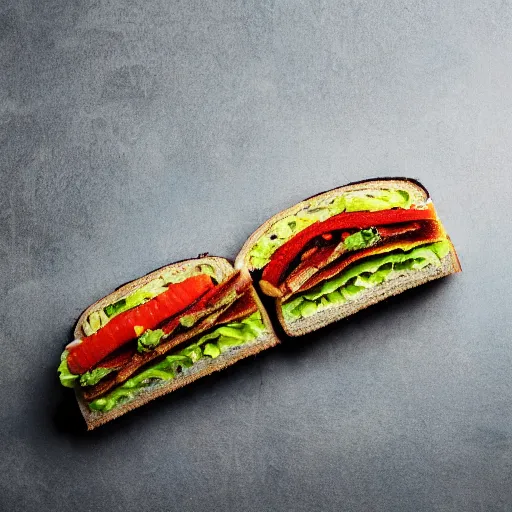 Image similar to a caterpillar sandwich, high resolution food photography, studio lighting