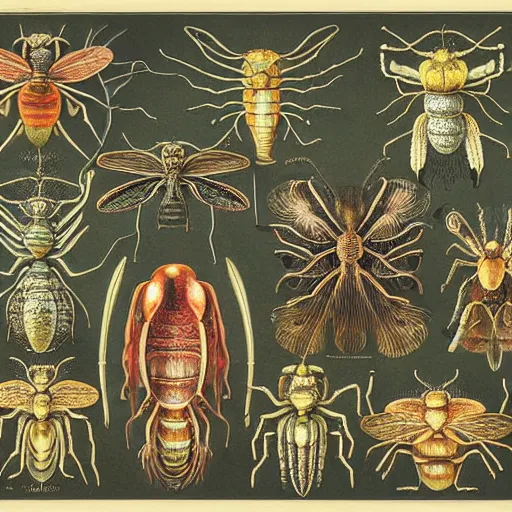 Image similar to strange alien insects, by ernst haeckel and by walton ford