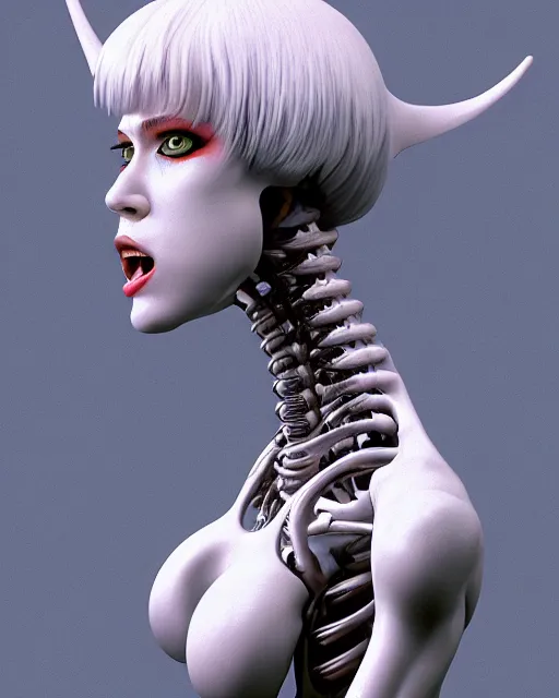 Image similar to rei ayanami by roger dean, by hr giger, biomechanical, profile portrait, hyper detailed, hyperrealism, deviantart, artstation, 4 k, highly detailed, vray rendering, unreal engine