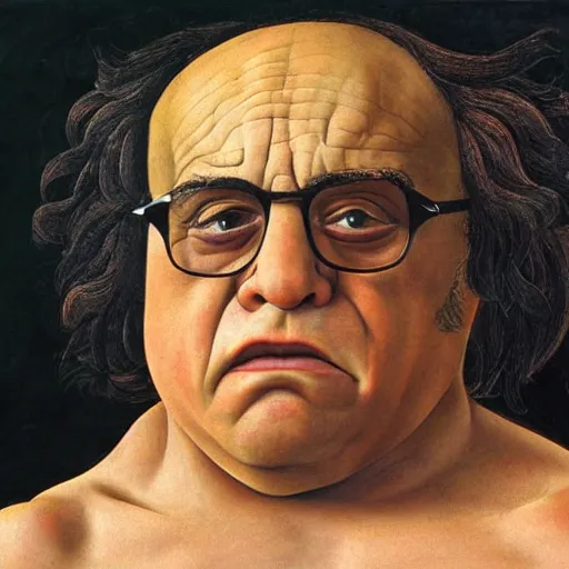 Image similar to angry Danny Devito, painting by Sandro Botticelli, detailed, 4k