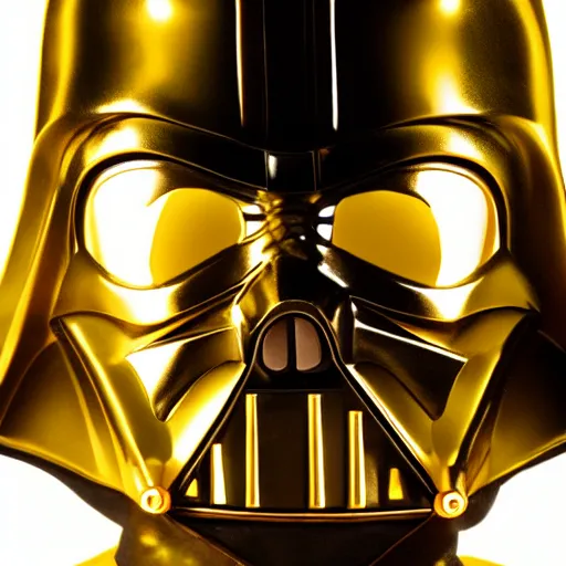 Prompt: A still of a golden Darth Vader suit, studio image,