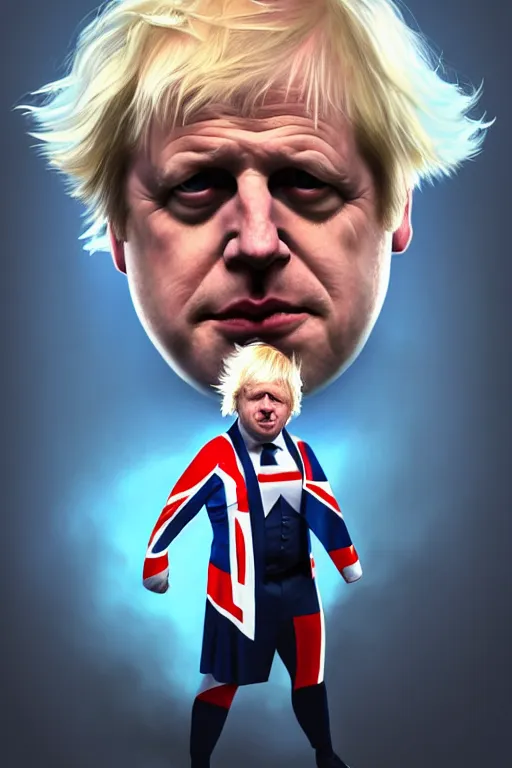 Image similar to Boris Johnson as a superhero Captain Great Britain with Union Jack on the chest, portrait, highly detailed, digital painting, artstation, concept art, smooth, sharp focus, soft volumetric lights, illustration, cinematic lighting, art by artgerm and greg rutkowski and alphonse mucha