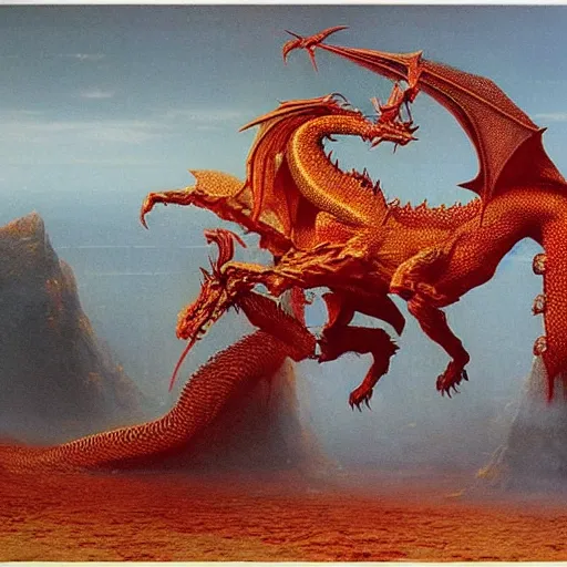 Prompt: fire dragon concept, epic, ancient, beksinski
