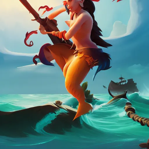 Image similar to jack the pirate mermaid on sea of thieves game avatar hero, behance hd by jesper ejsing, by rhads, makoto shinkai and lois van baarle, ilya kuvshinov, rossdraws global illumination