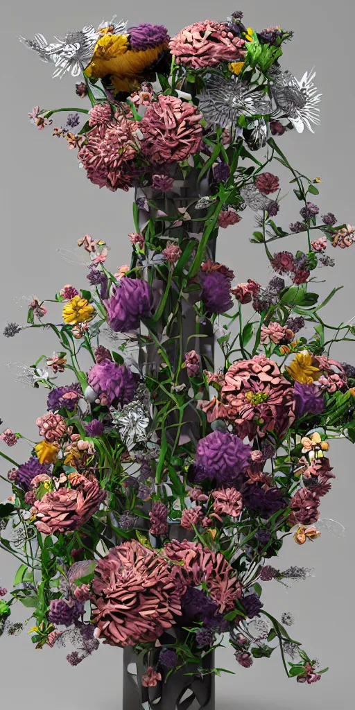 Image similar to a lovely mechanical bouquet of flowers, highly detailed, octane render, cinematic