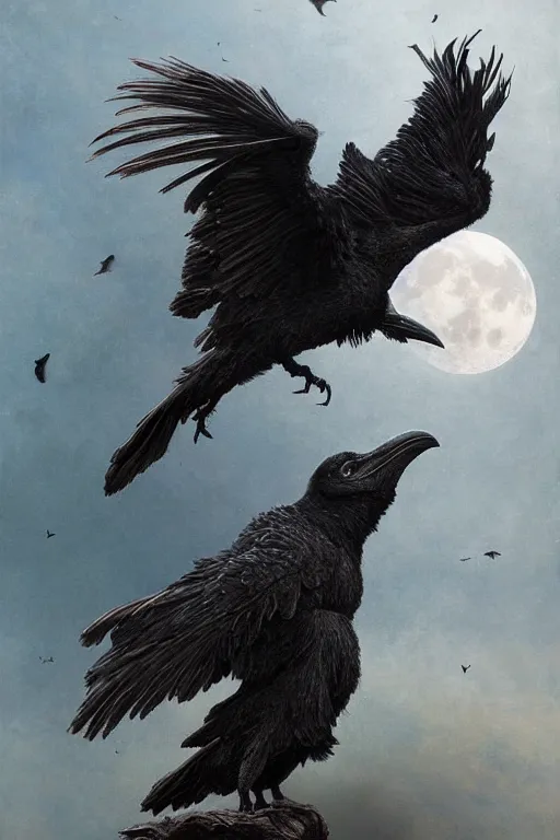 Prompt: Intricate stunning highly detailed surreal ravens by agostino arrivabene and Vladimir Kush, sculpture, ultra realistic, Horror, dramatic lighting, full moon, blood moon, thick swirling particle smoke tornado, fire embers, trending on artstation