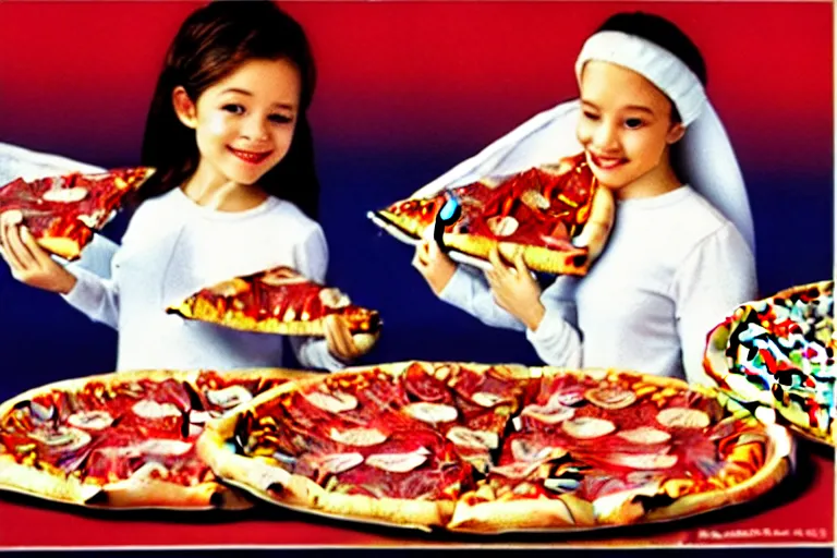 Image similar to angels, pizza, advertisement