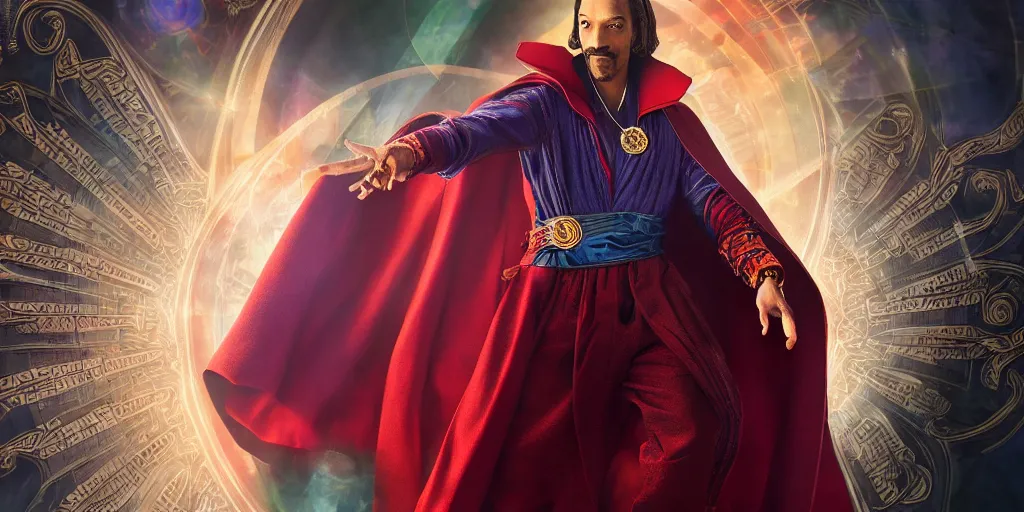 Image similar to snoop dogg doctor strange, refractions, highly detailed, environmental light, cinematic by francis tneh