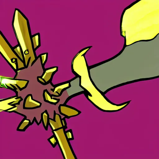 Image similar to illustration of a magical girl anime inspired spiky flail weapon with a heart on the handle