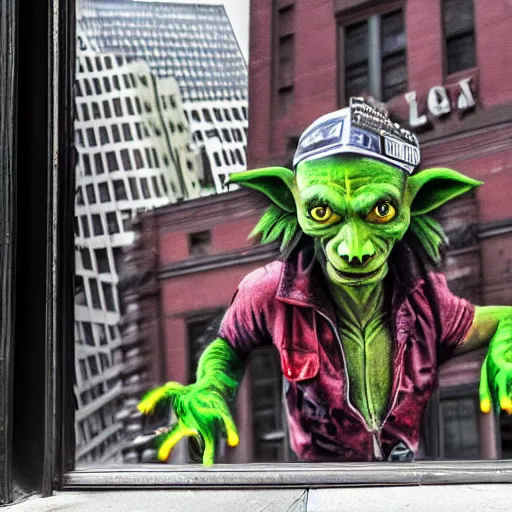 Image similar to photo of hyperealistic goblin in downtown nyc