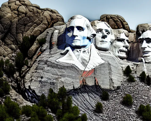 Image similar to 4 k hd, high resolution photograph of mount rushmore, shot with sigma f / 4. 2, 2 5 0 mm sharp lens, wide shot, volumetric lighting, high level texture render, unreal engine