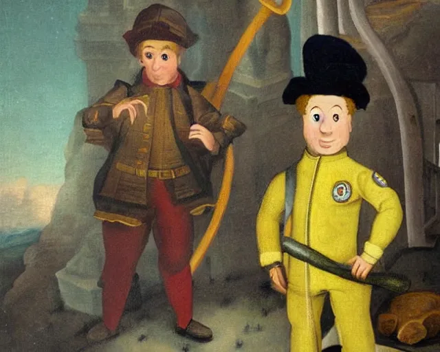 Prompt: a 1 6 0 0 s painting of fireman sam