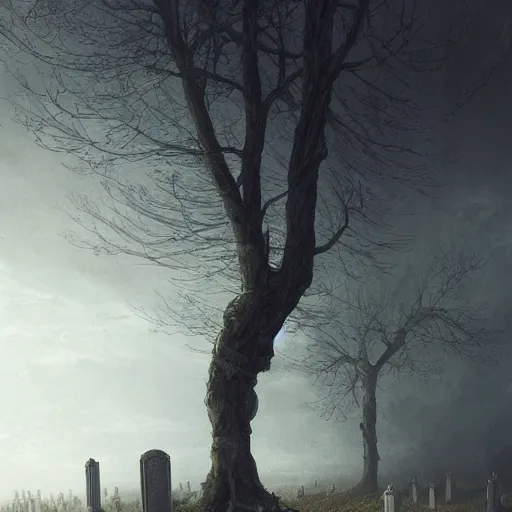 Prompt: The last Spirit living in the Cemetery by Greg Rutkowski and Caspar David Friedrich