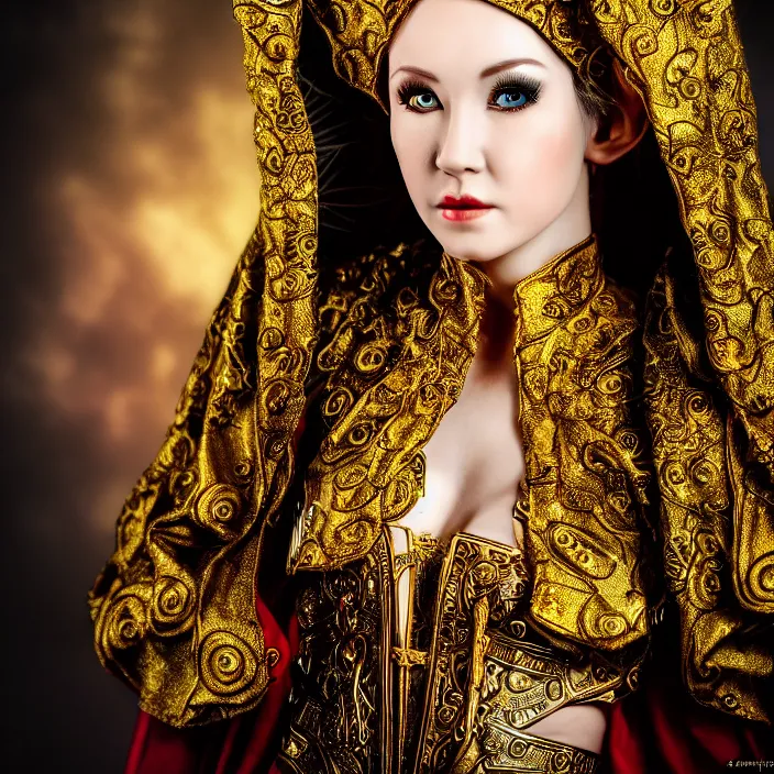 Prompt: photo of a very beautiful!! elf queen with ornate robes, highly detailed, 4 k, hdr, smooth, sharp focus, high resolution, award - winning photo