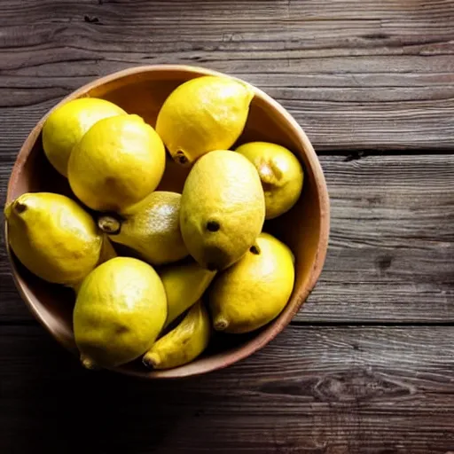 Prompt: a bowl of moldy lemons on a wooden table next to a couch, close up, dslr photo