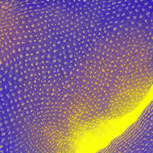 Prompt: a close up view of a yellow and blue substance, a microscopic photo by filip hodas, trending on cgsociety, kinetic art, bioluminescence, rendered in unreal engine, fractalism