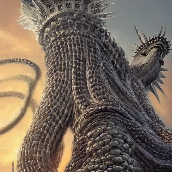 Image similar to giant hairy serpent bursting through the statue of liberty, fantasy artwork, award winning, hyper detailed, very very very very very very very very very very very very very very very very very beautiful, studio lighting, artstation