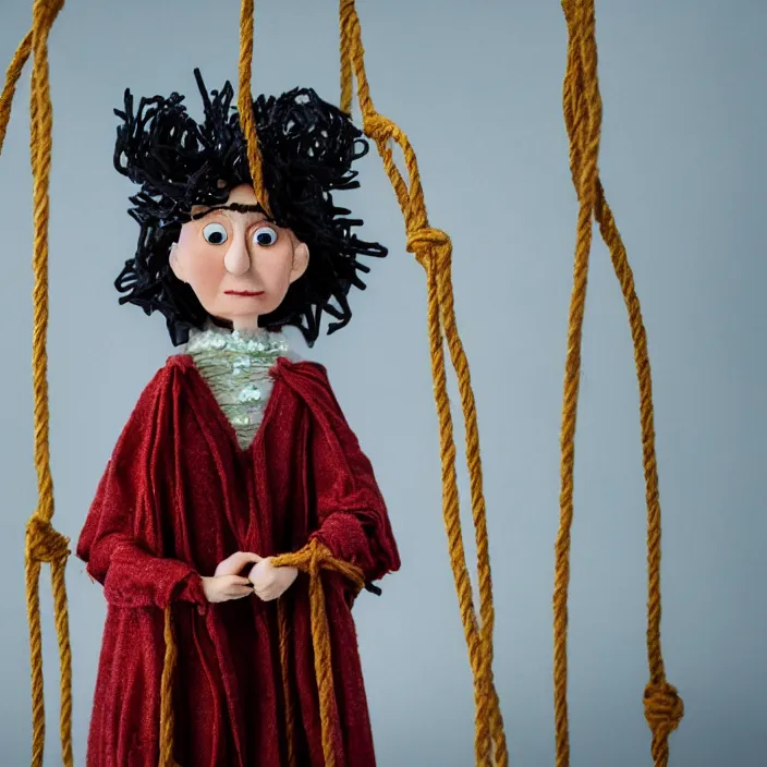 Image similar to a closeup portrait of a woman wearing a cloak made of ribbons, standing next to an empty swing playground, stop motion animation, claymation, anomalisa, 8 k, medium - format print