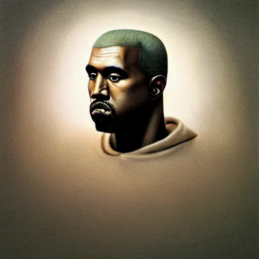 Prompt: [ kanye west ]!!, illustrated by zdzisław beksinski, trending on artstation, 4 k photorealism