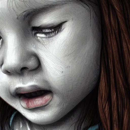 Prompt: detailed illustration close up of a crying girl, highly detailed, realistic, art station