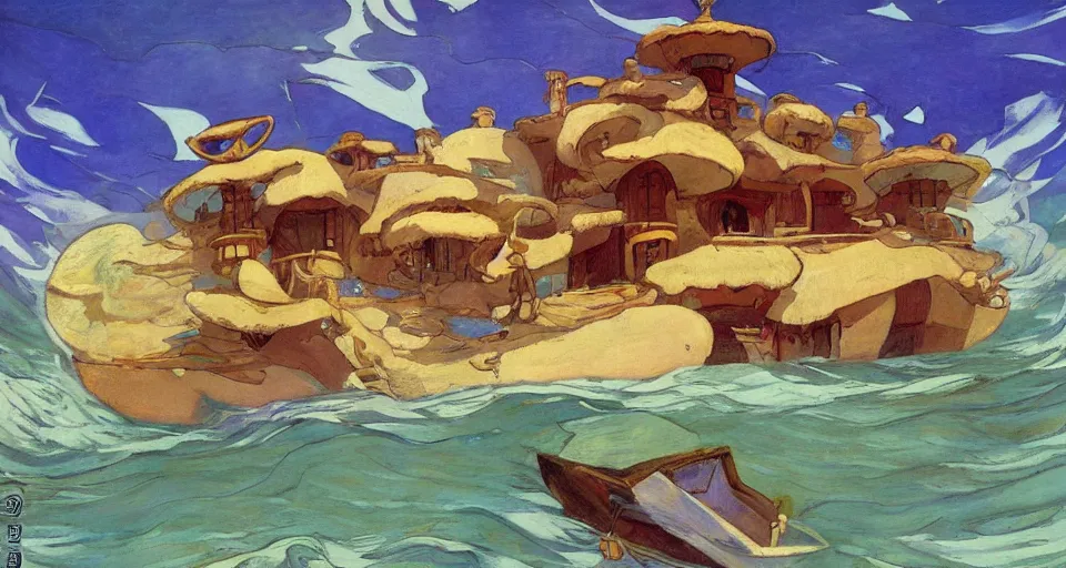 Image similar to house made of seashells, by moebius, joaquin sorolla, in the style of zelda windwaker