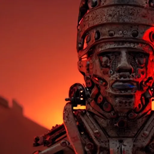 Image similar to movie still of aztec cyborg, cinematic composition, cinematic light, by alejandro jodorosky and david lynch