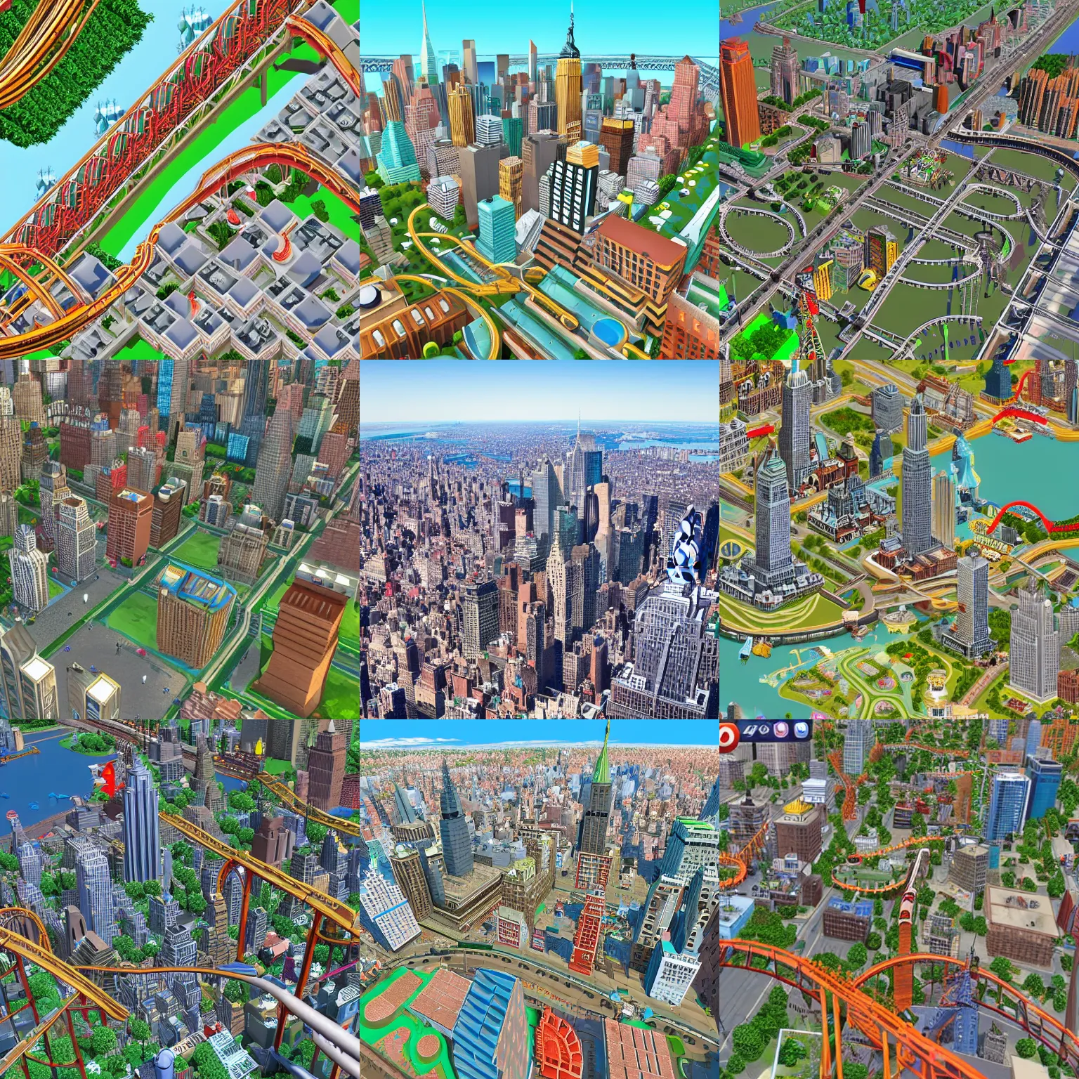 Prompt: New York city from above in the style of rollercoaster tycoon 2