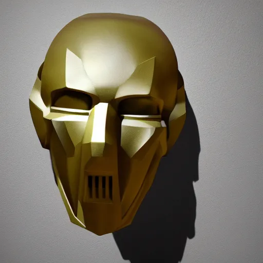 Prompt: MF DOOM mask, highly detailed photo realistic render, shadows, sculpture