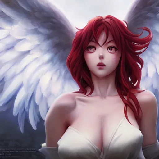 Image similar to an oil painting of rias gremory with angel wings, by artgerm, wlop and greg rutkowski, hd, hdr, ue 5, ue 6, unreal engine 5, cinematic 4 k wallpaper, 8 k, ultra detailed, high resolution, artstation, award winning