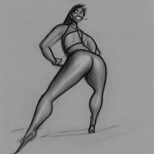 Image similar to milt kahl sketch of thick cuban girl wearing black yoga pants