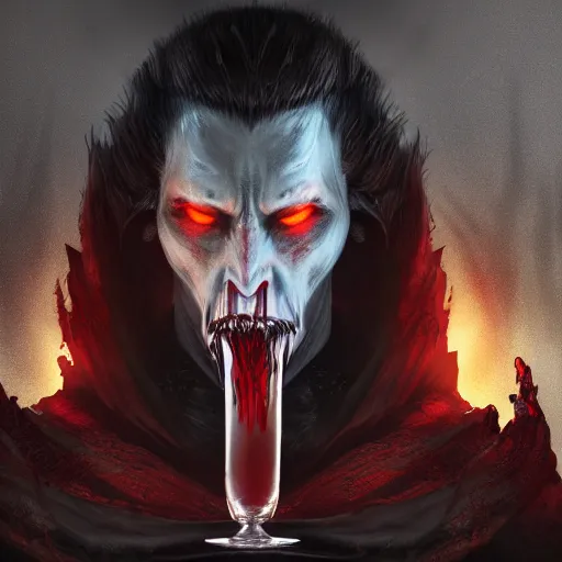 Image similar to portrait of vampire lord drinking from a goblet of blood, fantasy concept art, dark souls, octane, ray tracing