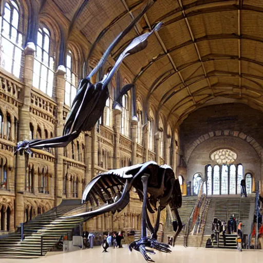 Prompt: natural history museum london hintze hall with sir richard owen showing skeleton of moa dinornis bird