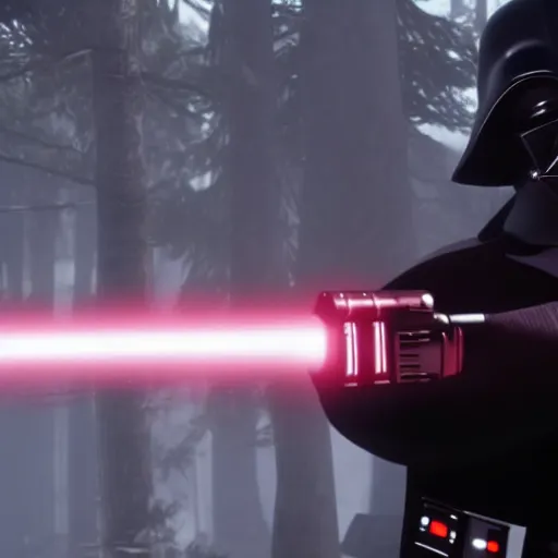 Prompt: Film still of Darth Vader holding his lightsaber, from Red Dead Redemption 2 (2018 video game)