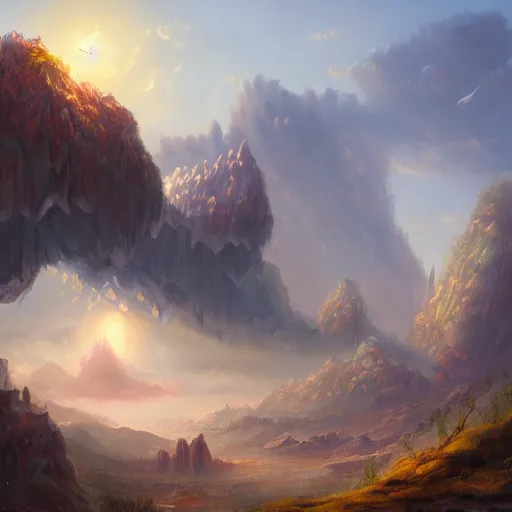 Image similar to a painting of a beautiful fantasy landscape. A giant attacks a small town, trending on artstationhd