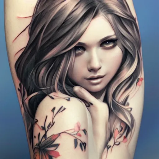 Image similar to tattoo design, beautiful portrait of a girl by artgerm, artgerm, digital art, tattoo