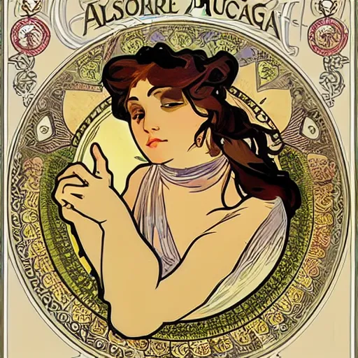 Image similar to wisdom in the style of alphonse mucha