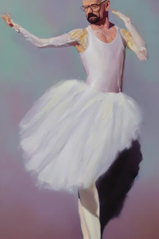 Image similar to beautiful oil painting of walter white in a ballerina outift