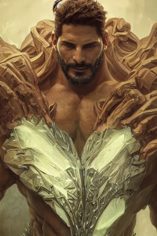 Prompt: portrait of joe manganiello as a hulking herculean demon, forest, godlike, full body, fantasy, intricate, elegant, highly detailed, digital painting, artstation, concept art, sharp focus, illustration, art by artgerm and greg rutkowski and alphonse mucha