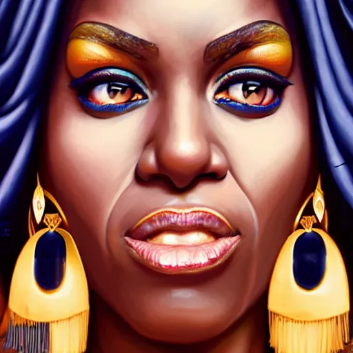 Image similar to lofi queen of egypt portrait of michelle obama, Pixar style, by Tristan Eaton Stanley Artgerm and Tom Bagshaw.