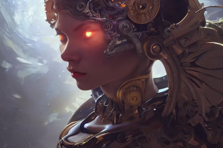 Image similar to an anthropomorphic artificial intelligence, dynamic action pose, female, machine, intricate, highly detailed, digital painting, artstation, concept art, smooth, sharp focus, illustration, unreal engine 5, 8 k, art by artgerm and greg rutkowski and alphonse mucha