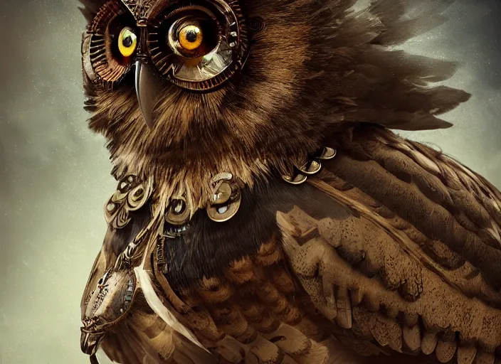 Image similar to a flying Warrior owl art nuveau, steampunk, symmetry, cinematic lighting , unreal engine,